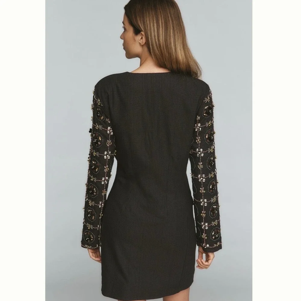 Maeve Black Cotton Beaded Plaid Embellished‎ Blazer Mini Dress Women XXS NWT